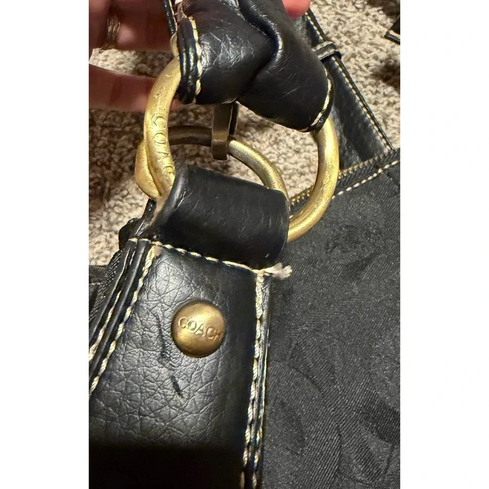 Coach Kristin Black Signature Jacquard Hobo Shoulder Bag Leather Trim